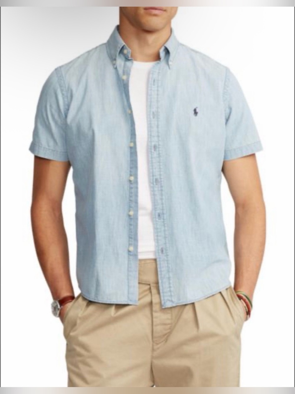 Men/Boys Polo Ralph Lauren Chambray Denim Short Sleeve Button Up Shirt Size XL
